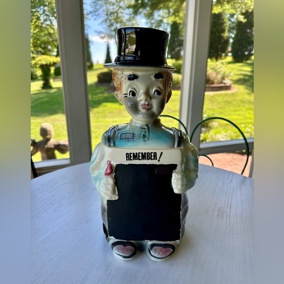 VINTAGE, AMERICAN BISQUE, CHALKBOARD HOBO, COOKIE JAR. USA MARK ON BACK. - Picture 1 of 14